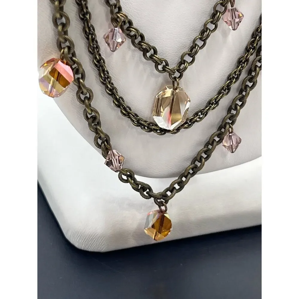 Liz Palacios‎ SF Multistrand Vintage Multi Layer Orange Topaz Crystal Necklace
